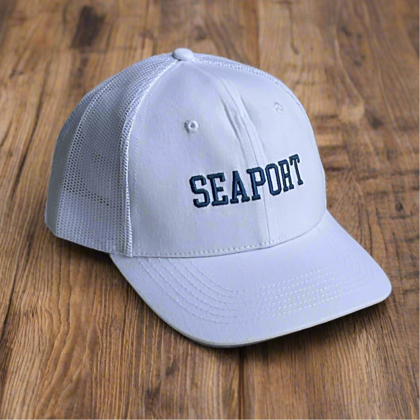 White on White Mesh Hat with Royal Blue Logo