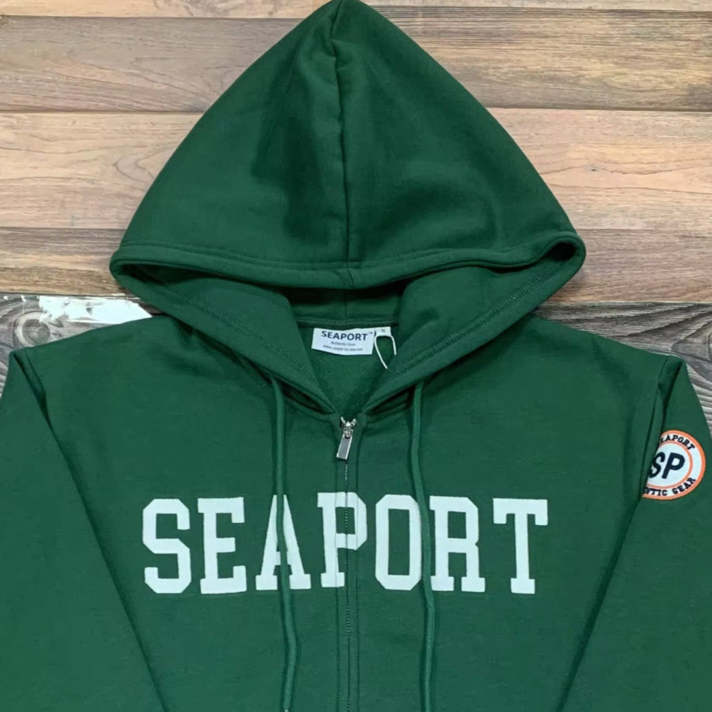 Dark gray lightweight zip hoodie close up
