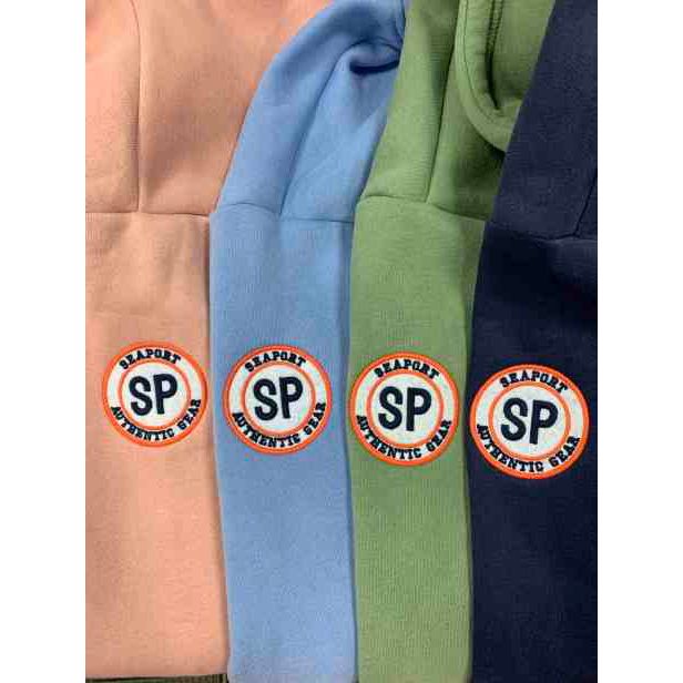 Seaport Authentic Gear patches on hoodie sleeve