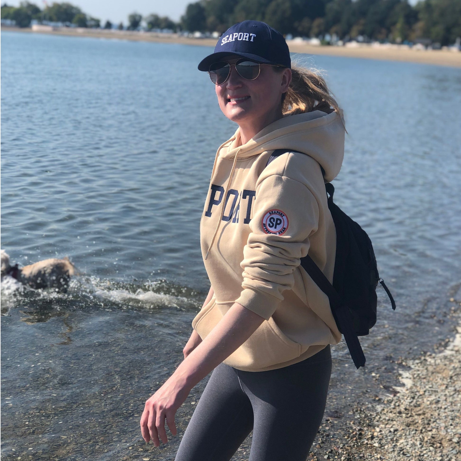 Seaport Cream Heavyweight Embroidered Hoodie Sweatshirt Model Photo