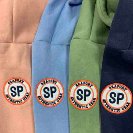 Seaport hoodie patch detail