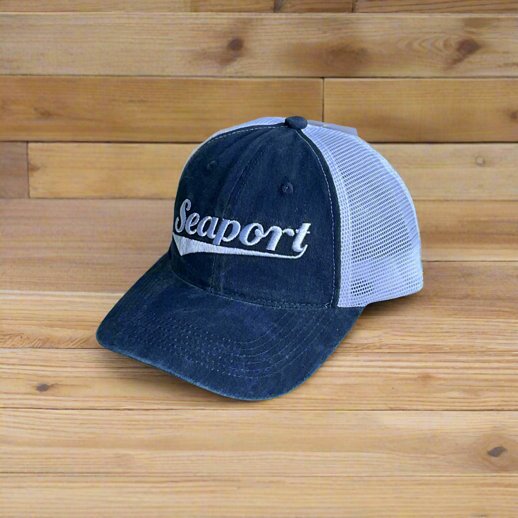 Navy blue hat with seaport logo vintage cotton