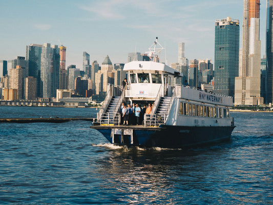 People ready to get off New York waterway ferry