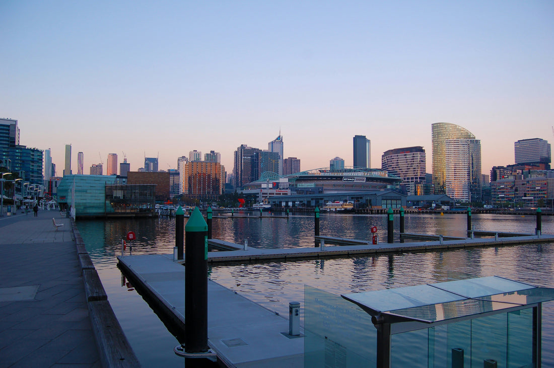 Urban city marina at dusk