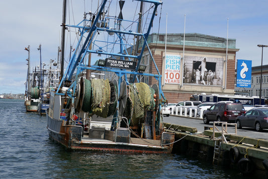 Fishing boat docked at boston fish pier