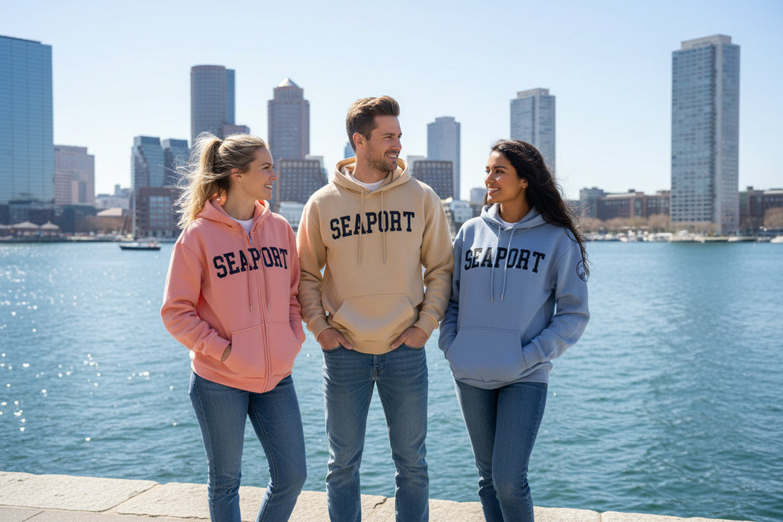People on harbor wearing sesport hoodies