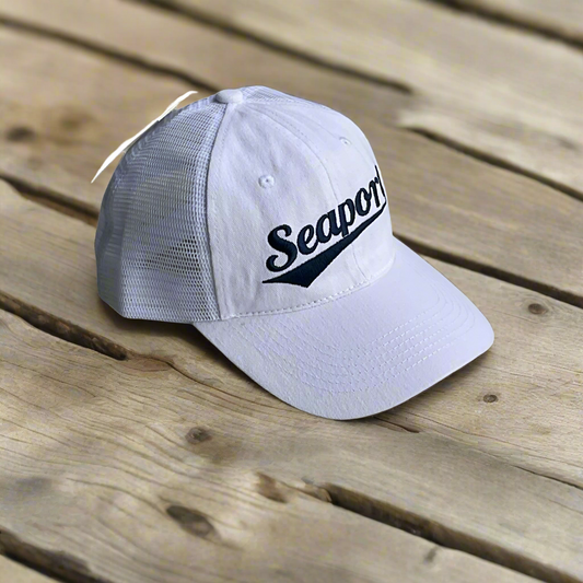 Seaport White Cotton Mesh Hat with Team Sport logo