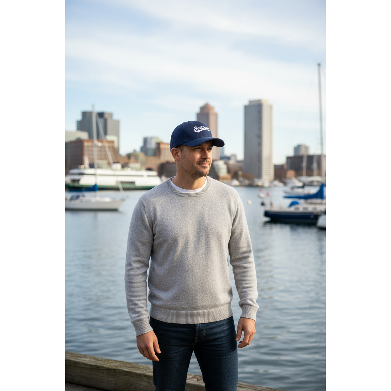 Navy Cotton Chino Baseball Cap with Team Logo