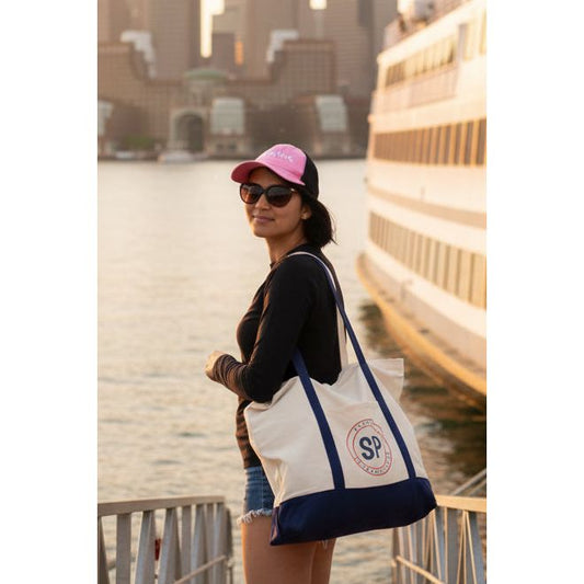 Navy Blue Canvas Zipper Tote